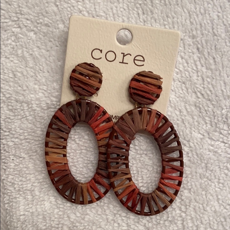 Brown And Pink Rattan Earrings